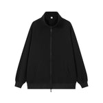Womens Loose-Fit Zip-Up Hooded Jacket Solid-Color Sweatshirt