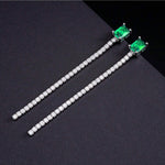 S925 Sterling Silver Lab-Grown Emerald Drop Earrings, 7x5mm Square Cut With Pave Chain, Platinum Plated 4.2g Women's Jewelry Gift Box