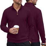 Mens Half-Zip Stand-Neck Long-Sleeve Top Plus-Size Casual Sweatshirt