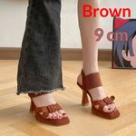 European And American-style Suede Square-toe Thick-soled Stiletto Sandals