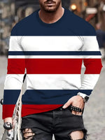 Men's Casual Crew-Neck Printed Long-Sleeve T-Shirt
