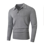 Fashionable Lapel-Neckline Buttoned Casual Pullover Base-Layer Knit Sweater