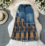 American-style Cool And Edgy Ripped Fringed Denim Skirt