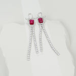 S925 Sterling Silver Bow Tassel Dangle Earrings, 8x6mm Lab-Grown Ruby & Emerald, Platinum Plated 8.1g Women's Luxury Jewelry Gift Box
