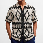 Mens Retro Diamond-Pattern Embossed Cardigan