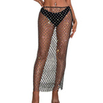 Fishnet Rhinestone Mini Skirt - Sheer Mesh Bodycon Party Clubwear for Women