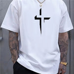 Street-style Mens Casual Loose-fit Cross-print Creative Sports Short-sleeve Top