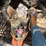 Womens Color-Block Floral Flat Sandals