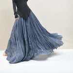 Ruffled Forest Girl Style Traditional Chinese Inspired Cotton Linen A Line Maxi Skirt