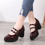 Chunky-heeled Patent Leather Wedge Sandals With A Strap-and-buckle Closure