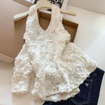 Halter-neck Off-shoulder Top With Three-dimensional Floral Design For Women