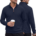 Mens Half-Zip Stand-Neck Long-Sleeve Top Plus-Size Casual Sweatshirt