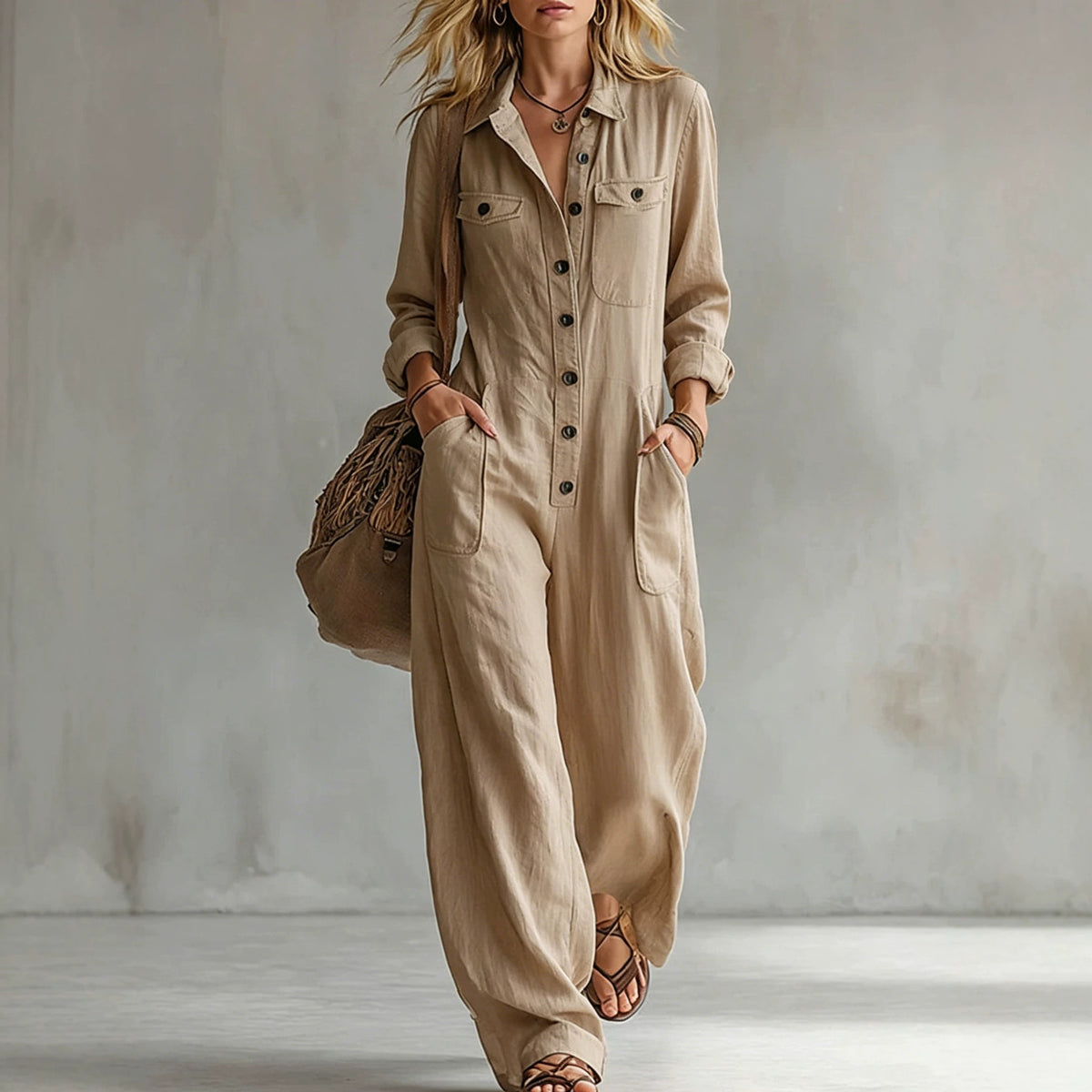Womens Workwear Linen Casual Jumpsuit