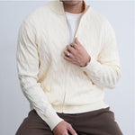 Mens Casual Slim-fit Jacquard Knitted Coat With A Stand-up Collar