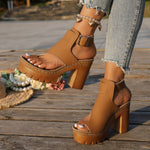 Chunky-heeled, Ultra-high-heel Peep-toe Womens Sandals