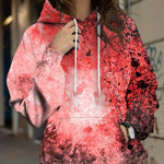 Ink-splatter Floral-print Hooded Sweatshirt Womens New Autumn Casual Cartoon Skull Hoodie