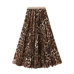 Retro Leopard-print Pleated Midi Skirt