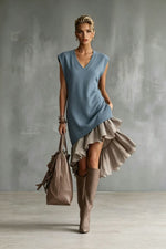 Solid-color Casual European-American Style Flounced Midi Skirt