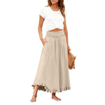 High-waisted Elastic-waist Long Skirt With Ruffled Hem