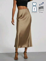Elegant Silky Satin Midi Skirt