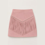 Retro Tassel-studded Faux Suede A-line Mini Skirt