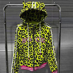 Yellow Leopard-Print Hoodie With Devil Horns For Women
