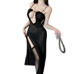 New Sheer Mesh Deep-V High-slit Purple Nightdress For Women