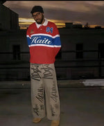 Mens American-Style Retro Embroidered Long-Sleeve T-Shirt