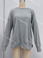 Split-front Relaxed-fit Crew-neck Long-sleeve Knit Sweater