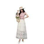 Retro Crochet Hollow-out Design Midi Skirt