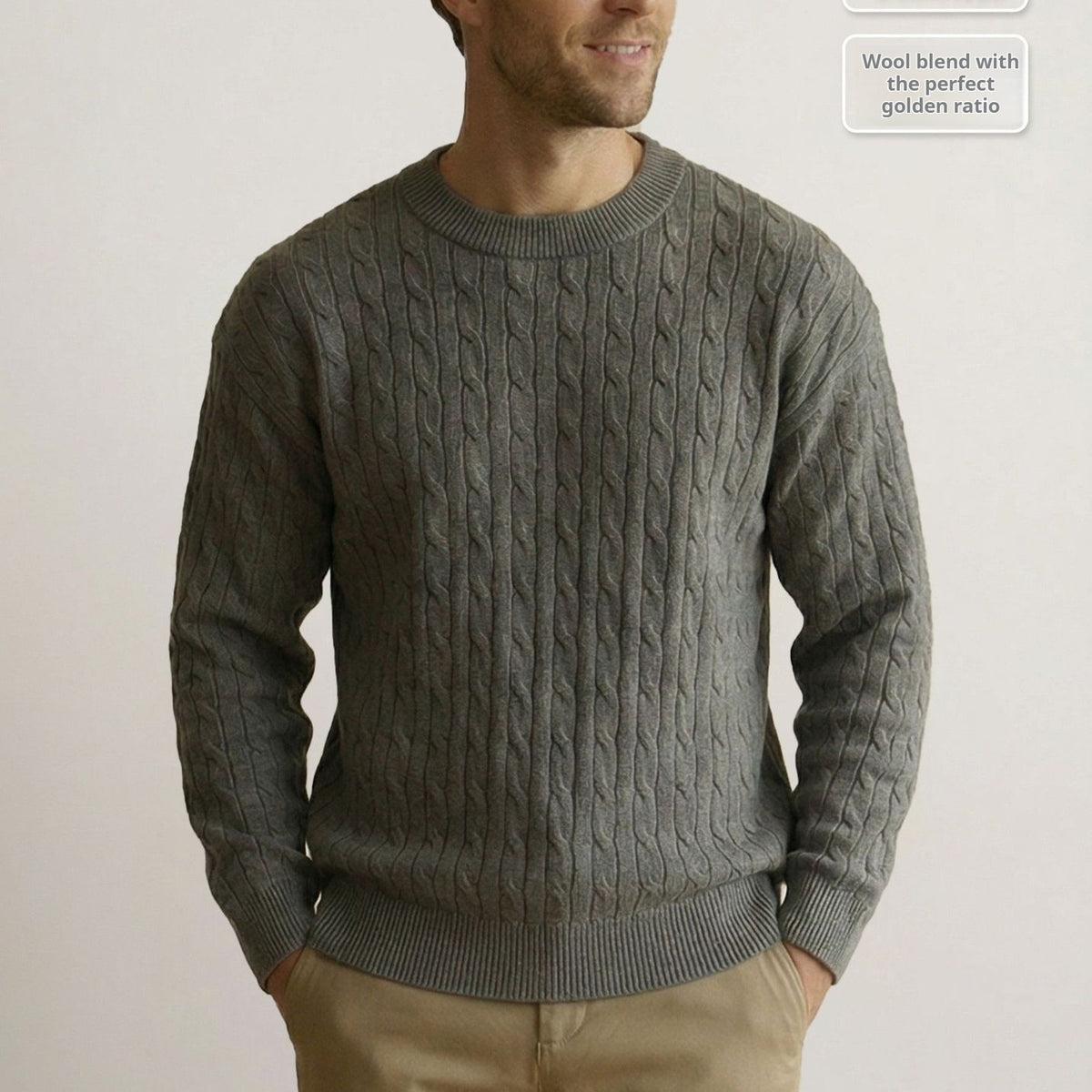Mens Retro Knitted Sweater Solid-Color Crew-Neck Pullover