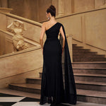 One-Shoulder Evening Gown With Beaded Embellishment