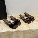 Women's Satin Rhinestone Sandals, 2026 Summer Sexy Leopard Print Ultra High Heels, Outdoor Wear Slide Slippers
