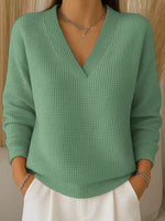 Women's Casual Loose Fashion Solid Color Waffle Long Sleeve Pullover