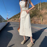 High-waisted Figure-flattering Mid-length A-line Straight Skirt