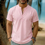 Mens Tie-Dye Button-Down Short-Sleeve Stand-Collar Shirt