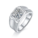 S925 Sterling Silver 2ct Moissanite Men's Ring, D-VVS1 Octagon Bezel, Matte Pave Band, US Sizes 5-9, GRA Certificate Gift Box