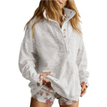 Loose-fitting Casual Long-sleeve Hoodie With A Semi-open Neckline And Buttons