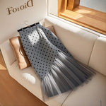 Womens High-waisted Gray Polka-dot Skirt