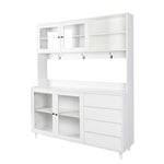 63W Large Kitchen Hutch Cabinet, Freestanding Pantry Cabinets Storage Kitchen Cupboard With 4 Doors, 4 Drawers & Microwave Shelf, White