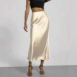 Womens Elegant, Silky-satin Versatile Midi Skirt