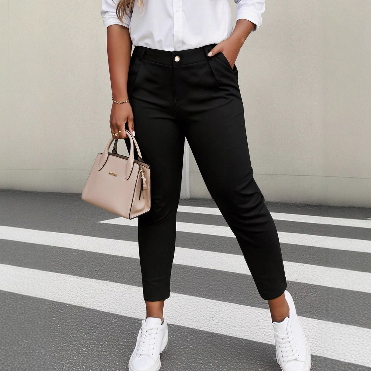 Fashionable Solid-Colored Casual Straight-Leg Pants For Women