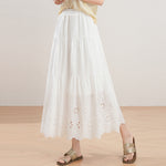 Womens Loose-fitting White Hollow-out Floral Skirt