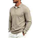 Lapel-button Sport Solid-color Mens Long-sleeve Polo Shirt