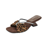 Women's Satin Rhinestone Sandals, 2026 Summer Sexy Leopard Print Ultra High Heels, Outdoor Wear Slide Slippers