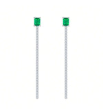 S925 Sterling Silver Lab-Grown Emerald Drop Earrings, 7x5mm Square Cut With Pave Chain, Platinum Plated 4.2g Women's Jewelry Gift Box