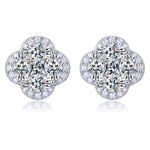 S925 Sterling Silver Four-Leaf Clover Stud Earrings, D-VVS1 Marquise Moissanite Cluster Halo, Platinum Plated 3.6g Women's Jewelry Gift Box