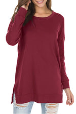 Split-front Relaxed-fit Crew-neck Long-sleeve Knit Sweater