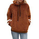 Womens Relaxed-fit Fur-panelled Long-sleeve Ribbed Hoodie With Drawstring Details