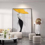 Modern Sexy Woman Yellow Hat Handmade Canvas Oil Painting Abstract Nordic Luxury Artwork Posters Living Room Canvas Wall Aesthetic Home Decor